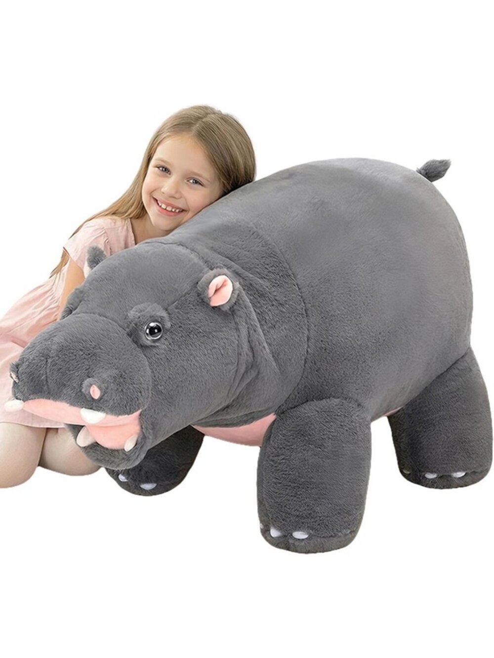 Giant 28.5" Hippo Plush Stuffed Animal - Zipper-Free, Cuddly & Full Size Toy